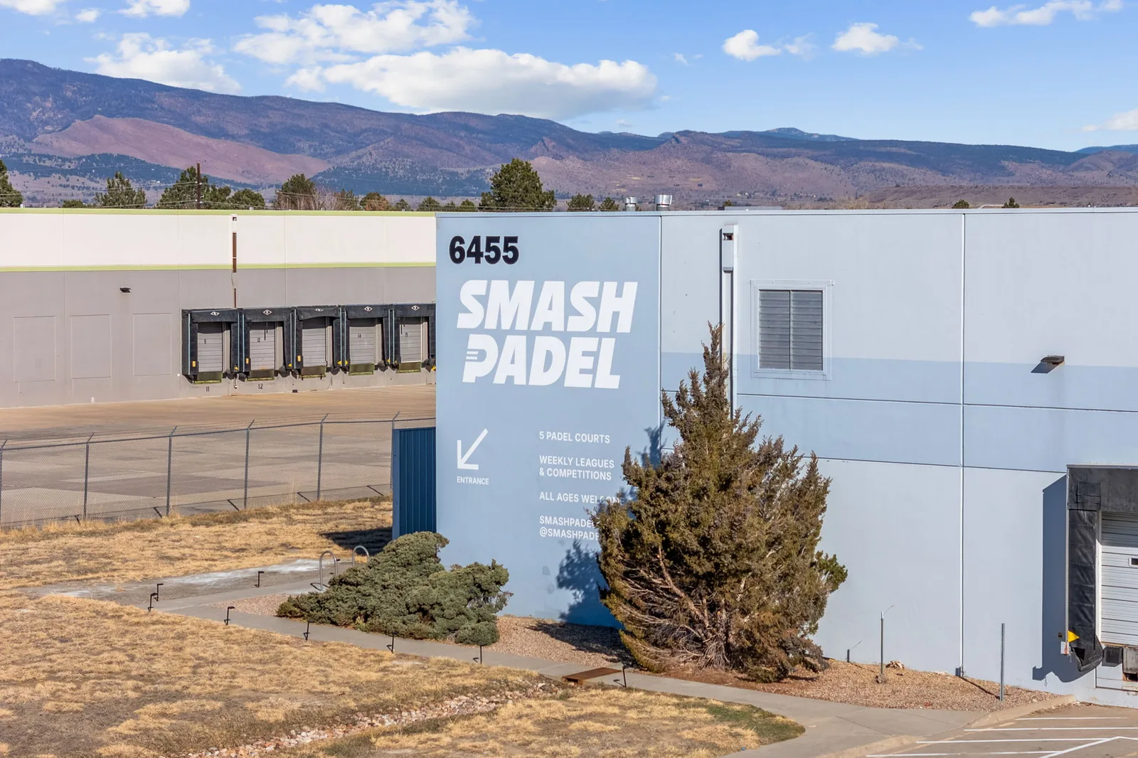 The Smash Padel building at 6455 Spine Road in Boulder, Colorado